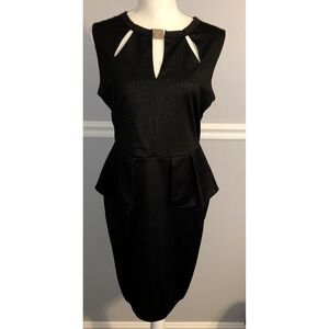 New Kardashian Kollection Dress Womens Size M Black Keyhole Neck Cutouts Peplum